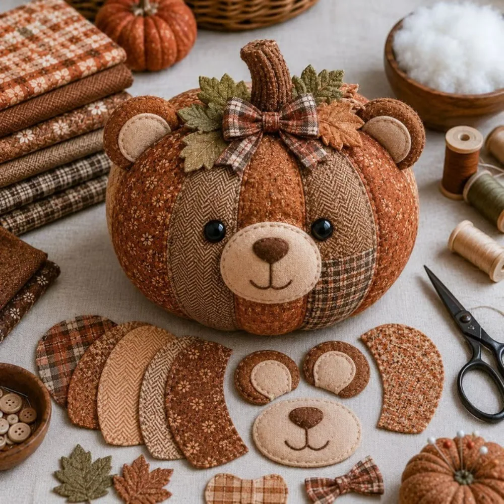 Sewing - Vintage Style Whimsical Patchwork Pumpkin Fabric